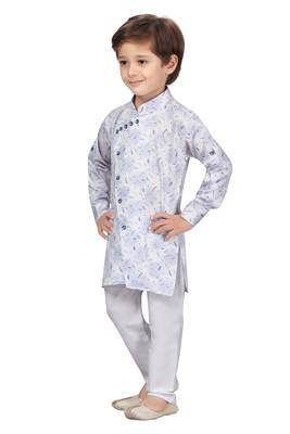 White printed cotton boys-kurta-pyjama 4