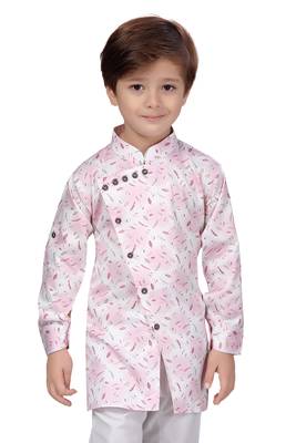 White printed cotton boys-kurta-pyjama 1