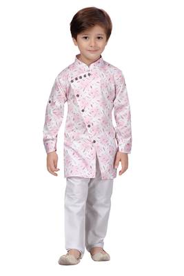 White printed cotton boys-kurta-pyjama 2