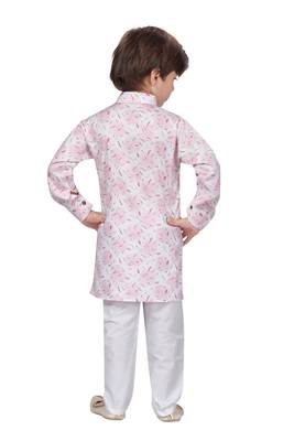 White printed cotton boys-kurta-pyjama 3