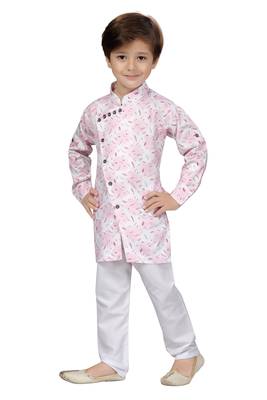 White printed cotton boys-kurta-pyjama 4