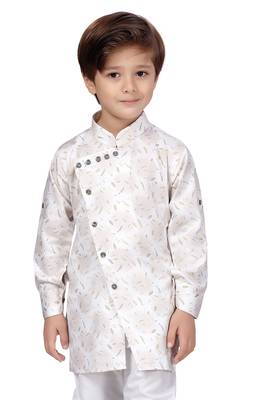 White printed cotton boys-kurta-pyjama 1