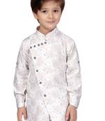 White printed cotton boys-kurta-pyjama