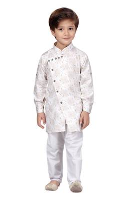 White printed cotton boys-kurta-pyjama 2