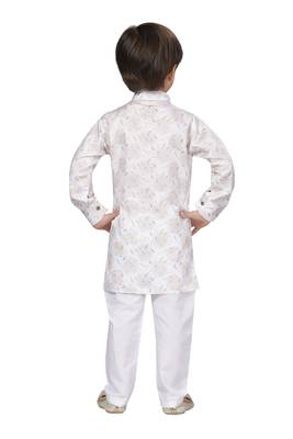 White printed cotton boys-kurta-pyjama 3