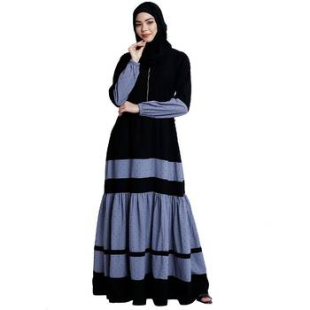 Designer maxi dress abaya- Black-Grey Dot 1