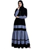 Designer maxi dress abaya- Black-Grey Dot