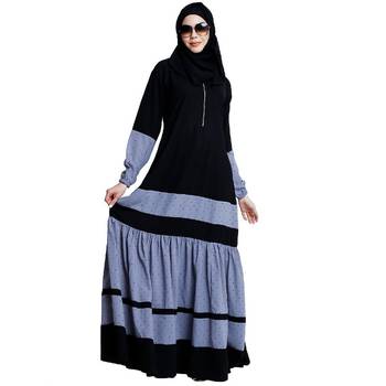 Designer maxi dress abaya- Black-Grey Dot 3