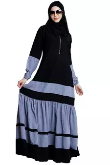 Designer maxi dress abaya- Black-Grey Dot