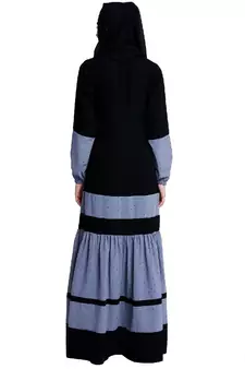 Designer maxi dress abaya- Black-Grey Dot
