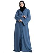 Front open abaya with piping work- French Blue