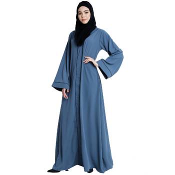 Front open abaya with piping work- French Blue 2