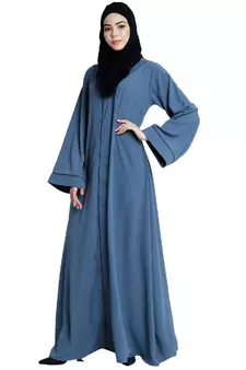 Front open abaya with piping work- French Blue