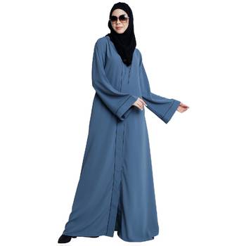 Front open abaya with piping work- French Blue 3