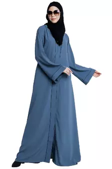 Front open abaya with piping work- French Blue