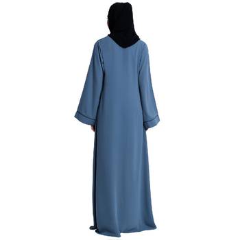 Front open abaya with piping work- French Blue 4