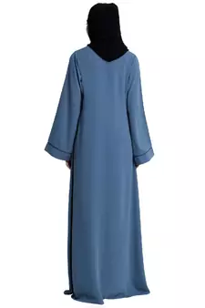 Front open abaya with piping work- French Blue