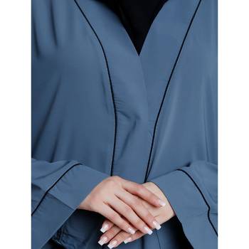 Front open abaya with piping work- French Blue 5