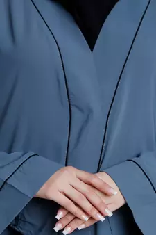 Front open abaya with piping work- French Blue