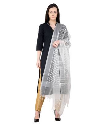 A R SILK Leheriya Silver Colour Organza Cotton Fancy Dupatta/Chunnis 1