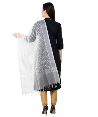 A R SILK Leheriya Silver Colour Organza Cotton Fancy Dupatta/Chunnis 2