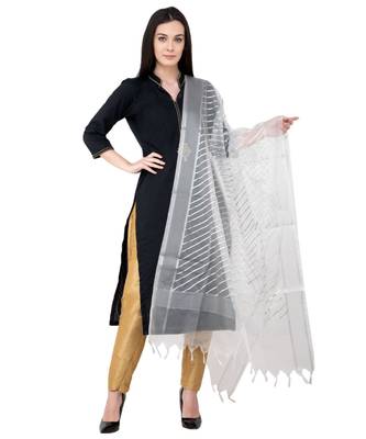 A R SILK Leheriya Silver Colour Organza Cotton Fancy Dupatta/Chunnis 3