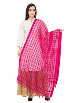 A R SILK Square Rani Colour Cotton Regular Dupatta/Chunnis