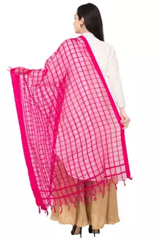 A R SILK Square Rani Colour Cotton Regular Dupatta/Chunnis