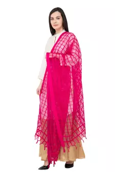 A R SILK Square Rani Colour Cotton Regular Dupatta/Chunnis