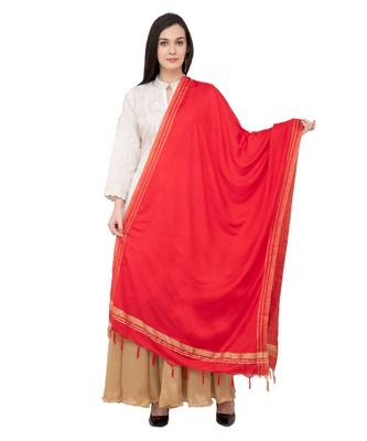 A R SILK Golden Border Red Colour Cotton Regular Dupattas/Chunnis 1