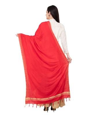 A R SILK Golden Border Red Colour Cotton Regular Dupattas/Chunnis 2