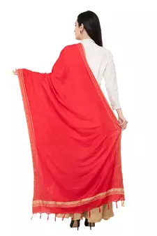 A R SILK Golden Border Red Colour Cotton Regular Dupattas/Chunnis