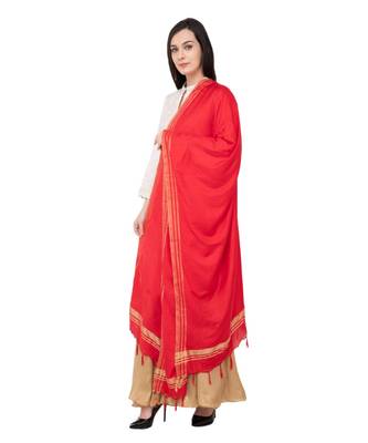 A R SILK Golden Border Red Colour Cotton Regular Dupattas/Chunnis 3