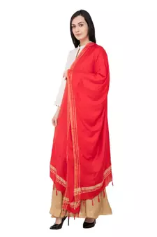 A R SILK Golden Border Red Colour Cotton Regular Dupattas/Chunnis