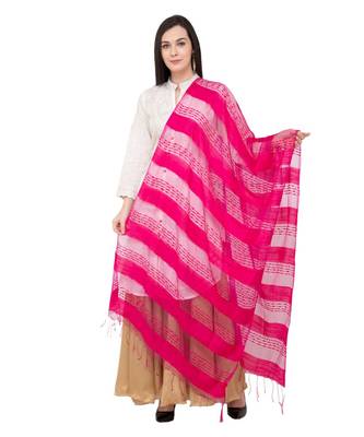A R SILK Payal Plan Rani Colour Organza Cotton Regular Dupatta/Chunnis 1
