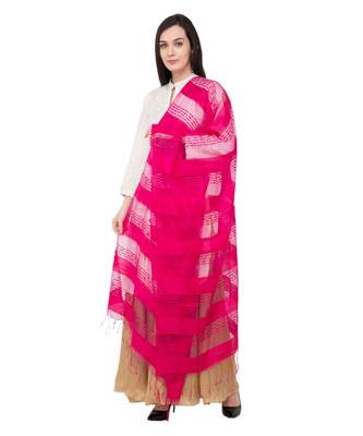 A R SILK Payal Plan Rani Colour Organza Cotton Regular Dupatta/Chunnis 3