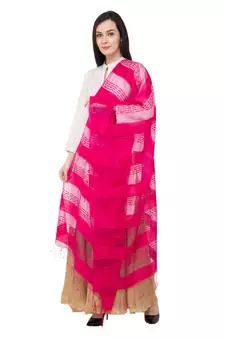A R SILK Payal Plan Rani Colour Organza Cotton Regular Dupatta/Chunnis