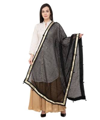 A R SILK Payal Pum Pum Black Colour Organza Cotton Regular Dupatta/Chunnis 1