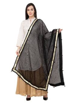 A R SILK Payal Pum Pum Black Colour Organza Cotton Regular Dupatta/Chunnis