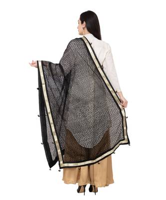 A R SILK Payal Pum Pum Black Colour Organza Cotton Regular Dupatta/Chunnis 2