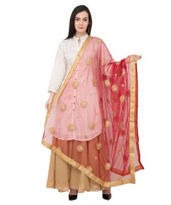 A R SILK Net Zari Flower Maroon Color Net Fancy Dupatta/Chunnis 1