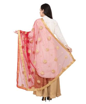 A R SILK Net Zari Flower Maroon Color Net Fancy Dupatta/Chunnis 2