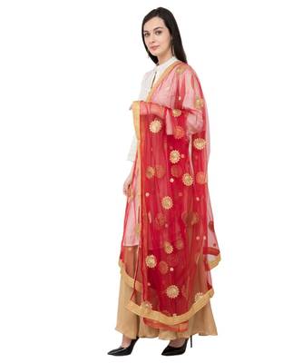 A R SILK Net Zari Flower Maroon Color Net Fancy Dupatta/Chunnis 3