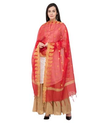 A R SILK Vanarsi Ambi Border Red Colour Fancy Dupatta/Chunni 1