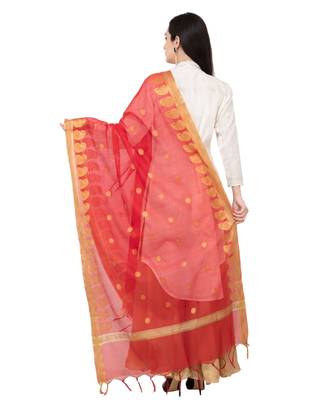 A R SILK Vanarsi Ambi Border Red Colour Fancy Dupatta/Chunni 2
