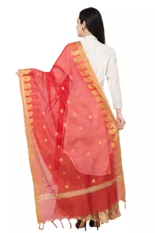 A R SILK Vanarsi Ambi Border Red Colour Fancy Dupatta/Chunni