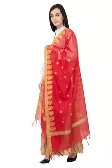 A R SILK Vanarsi Ambi Border Red Colour Fancy Dupatta/Chunni