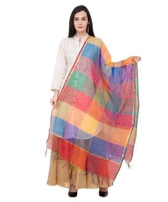 A R SILK Multi Box Multi Colour Chanderi Cotton Regular Dupatta/Chunni 1