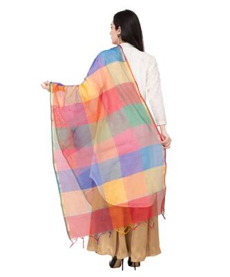 A R SILK Multi Box Multi Colour Chanderi Cotton Regular Dupatta/Chunni 2