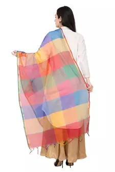 A R SILK Multi Box Multi Colour Chanderi Cotton Regular Dupatta/Chunni